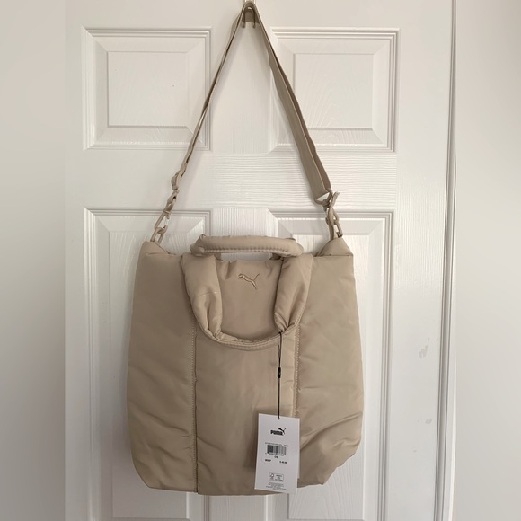 NWT PUMA Tote: Light Beige, Inside Pockets, Embroidered Logo, 15x15x5” - Picture 1 of 12